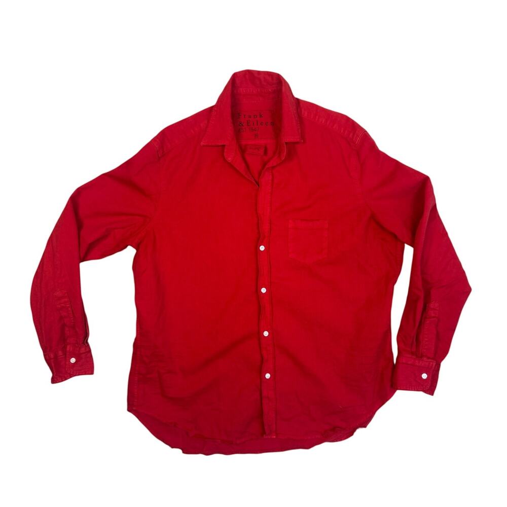 Frank & Eileen Distressed Eileen Relaxed Red Button Down Denim Shirt Medium